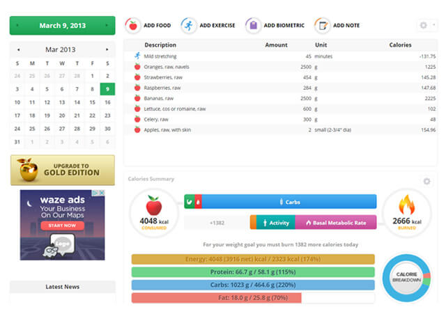 Food diary entry on Cronometer.com