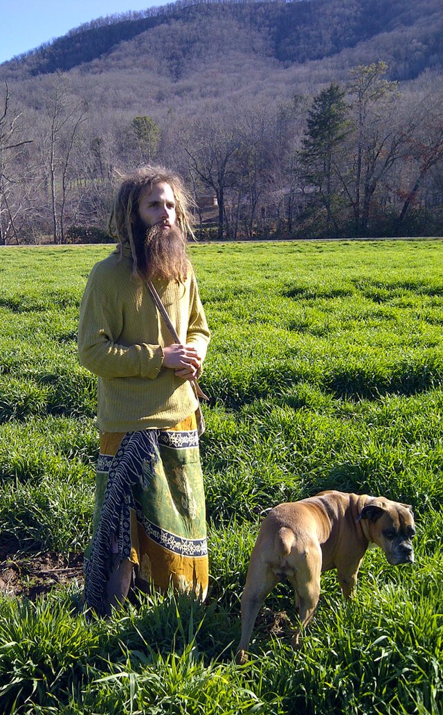 Matthew David photographed with his dog, Pomona