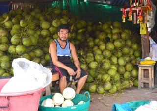 A coconut market at Muang Mai Market in Chiang Mai, Thailand