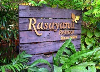 Front sign at Rasayana Raw Café in Bangkok, Thailand