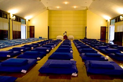 Photographed is the large meditation hall at the Vipassana retreat in Kanchanaburi, Thailand