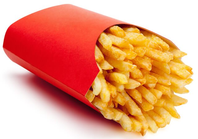 Fast-food french fries in a red carton