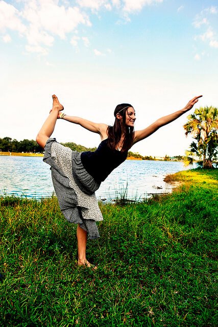Julie Kersey practices yoga outside
