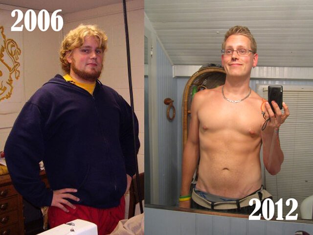 Josh Tiska photographed in 2006 and 2012, before and after a low-fat raw vegan diet