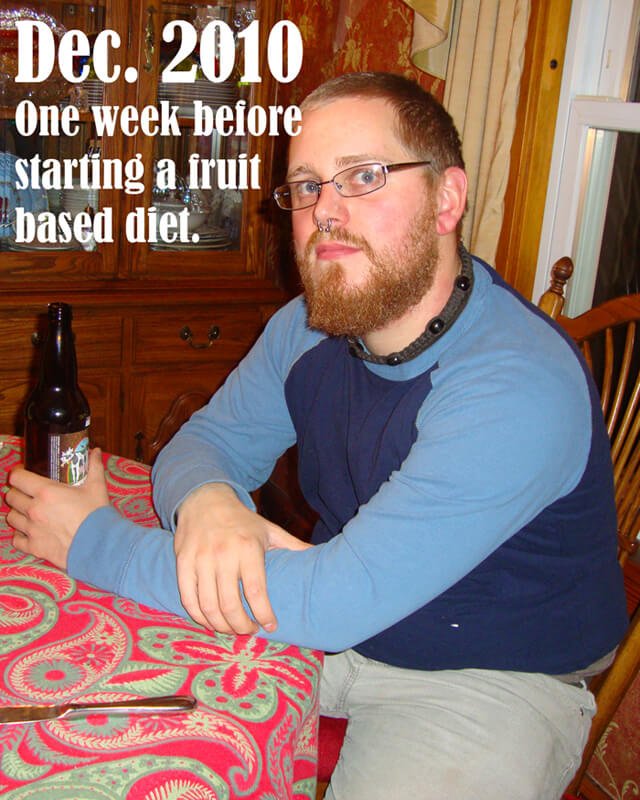 Josh Tiska photographed a week before starting a low-fat raw food diet
