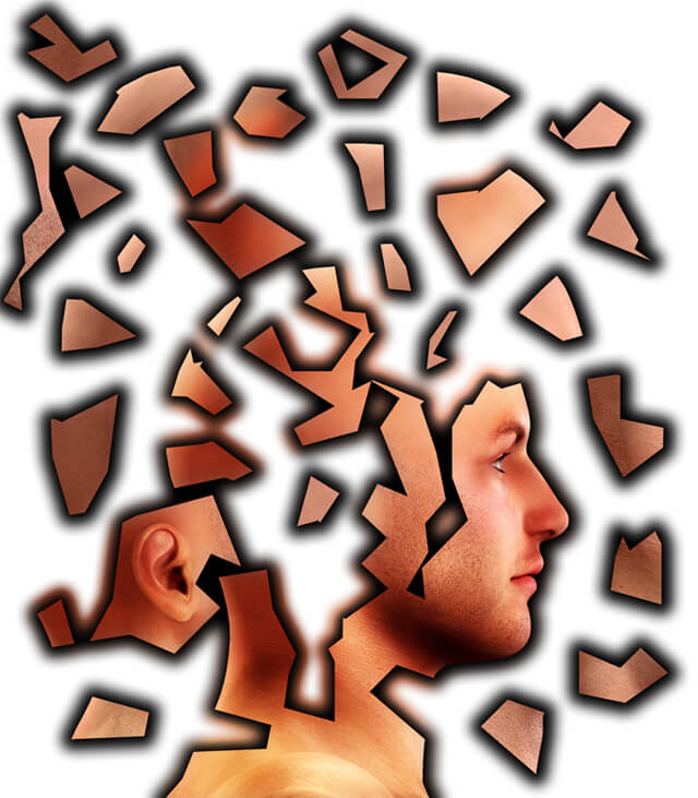 Conceptual image showing a man's mind that is cracking up