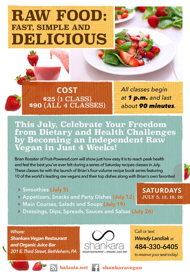 Flier for July 2014 recipe classes at Shankara