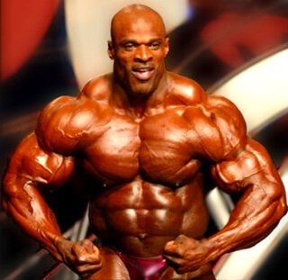 A bodybuilder flexes his muscles