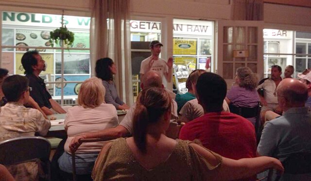 Brian Rossiter speaks at the June 2014 All-You-Can-Eat Buffet at Arnold's Way