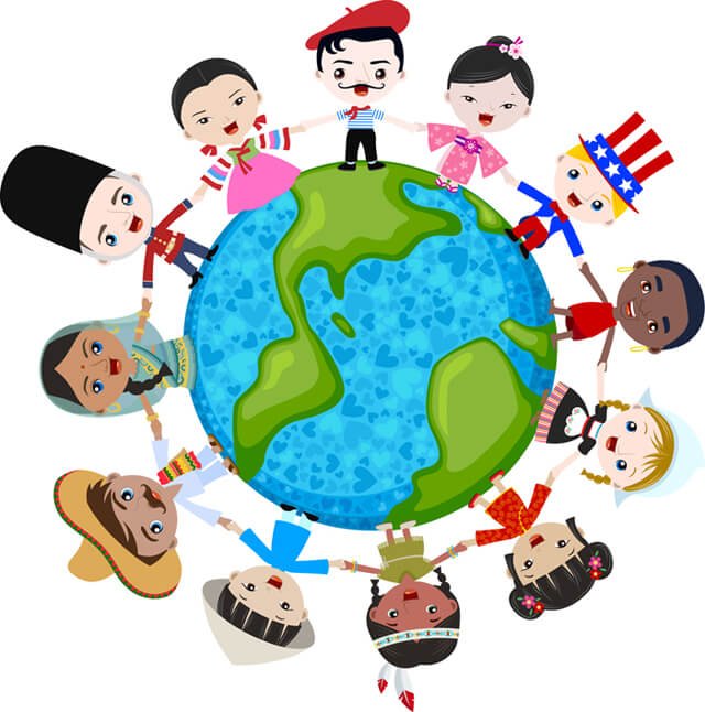 Multicultural children in unison, depicting world peace