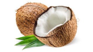 Coconuts against a white background