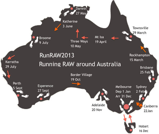 RunRAW2013—Running Raw Around Australia map