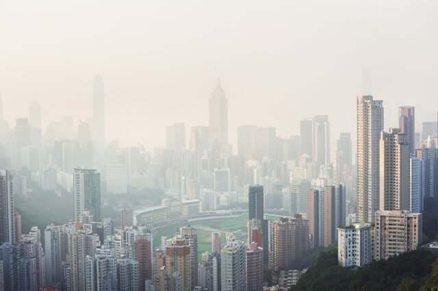 Air pollution hangs over the Happy Valley district of Hong Kong Island
