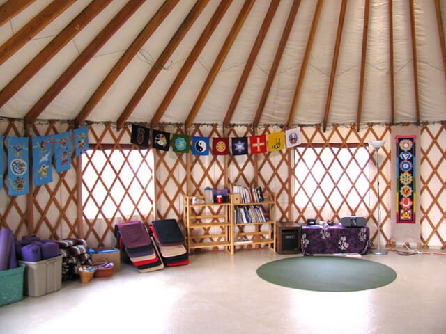 A yurt for yoga in Ellen Livingston's back yard