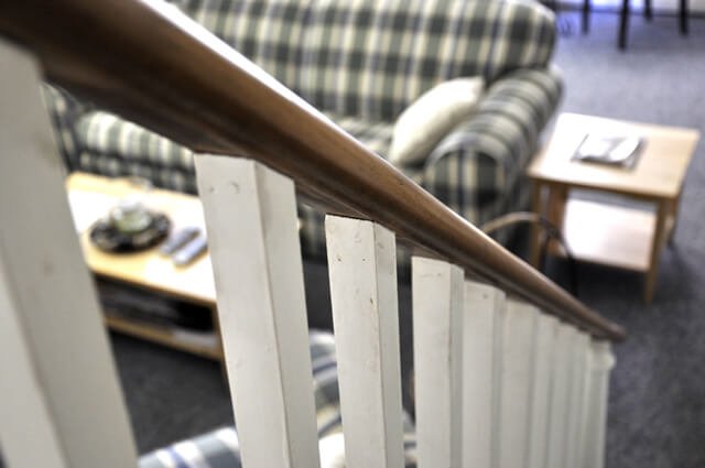 Stairway railing stain and paint