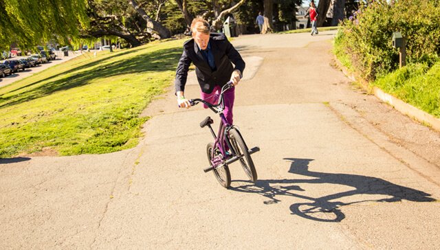 Timothy Radley does a bike trick on his BMX
