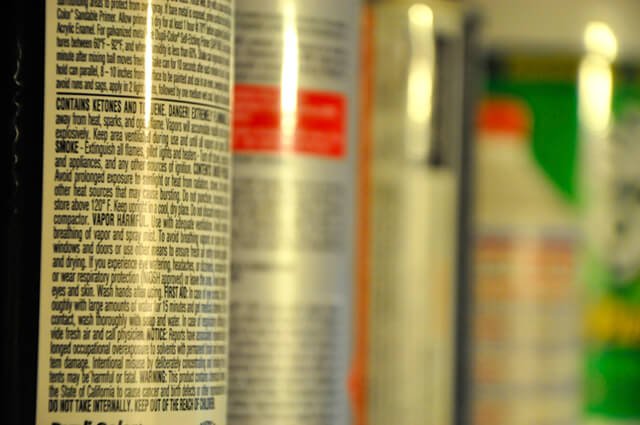 Warning label affixed to a household product
