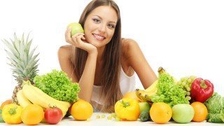 Woman with fruits and vegetables