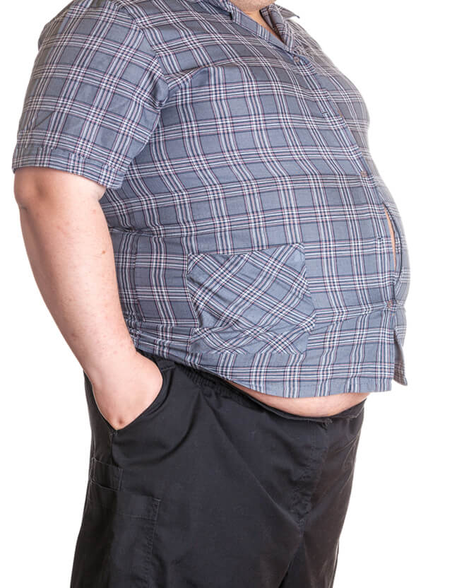 Closeup of an overweight man's stomach