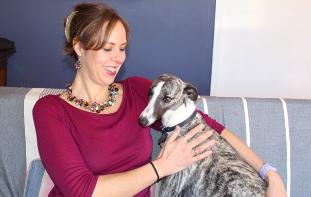 Anthea Frances Falkner pets her dog Stirling