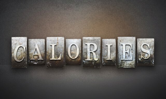 The word "calories" written in vintage letterpress type