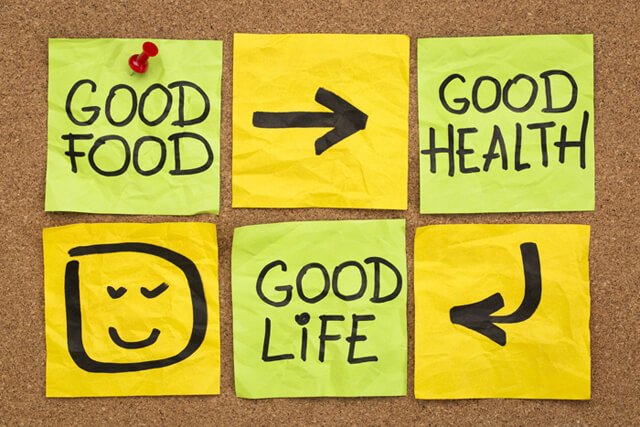 A concept piece saying "Good food, good health, good life"