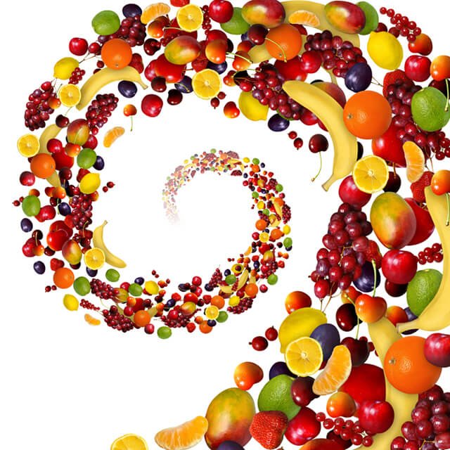 A spiral of colorful fruits
