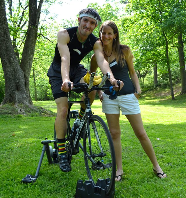 Bill Salamone rides his stationary bike at Banana Fest