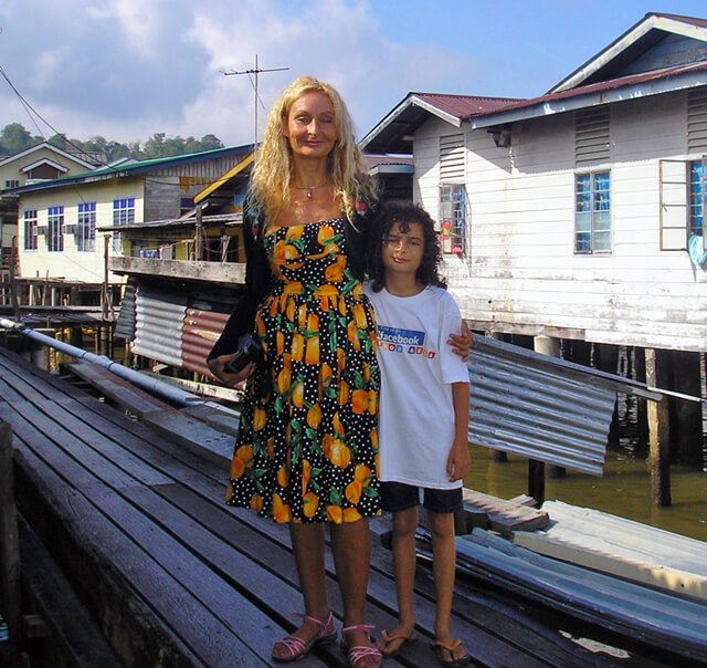 Anne and Cappi Osborne in the water village in Brunei