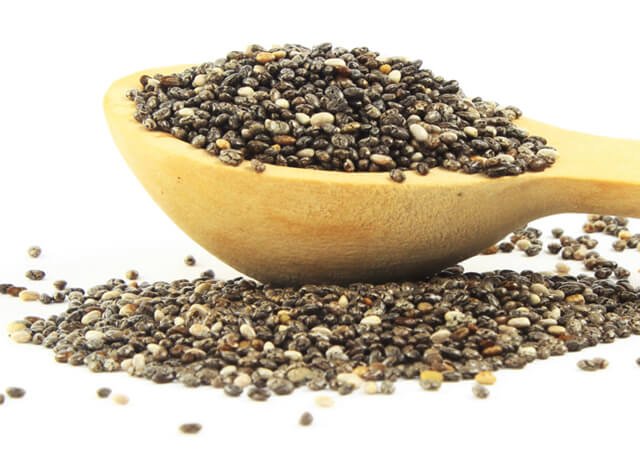 Chia seeds in a wooden spoon