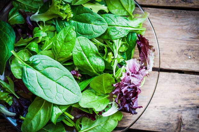 Various salad greens in a bowl