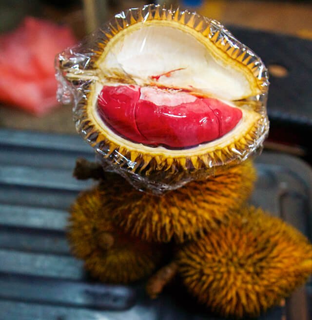 Red durian open and whole