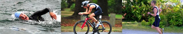 Montage of Ted Carr swimming, cycling and runnign