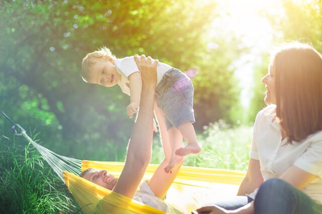 A family having fun outdoors