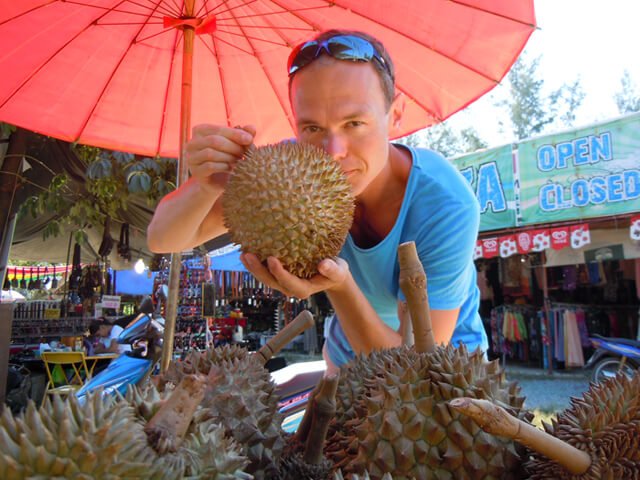 Petr Cech is photographed while picking out a durian in Koh Lanta in 2014