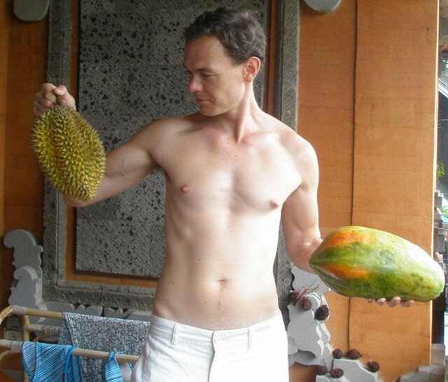 Petr Cech holds fruits in Bali in 2008