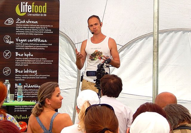 Petr Cech delivers a presentation at the 2015 Raw Fest in Prague