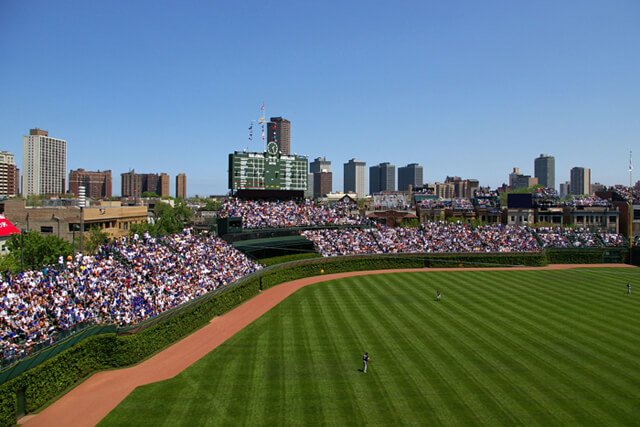 The outfield of Wrigley Field