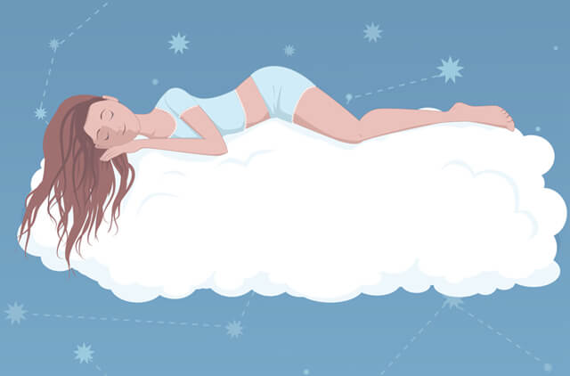 A woman sleeps on a cloud