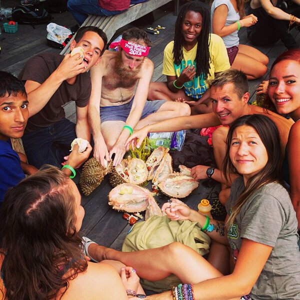 Ronnie Smith eats durian at The Woodstock Fruit Festival