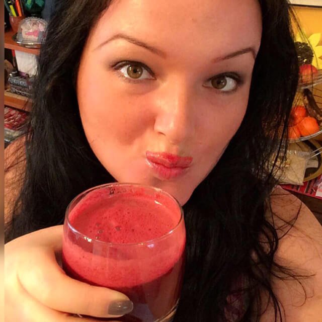 Marta Csuka with a juice mustache