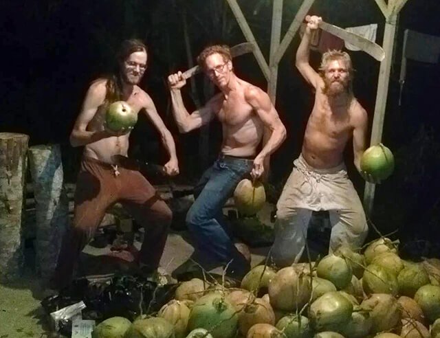 Jay Kaiser and friends cut coconuts at Terra Frutis