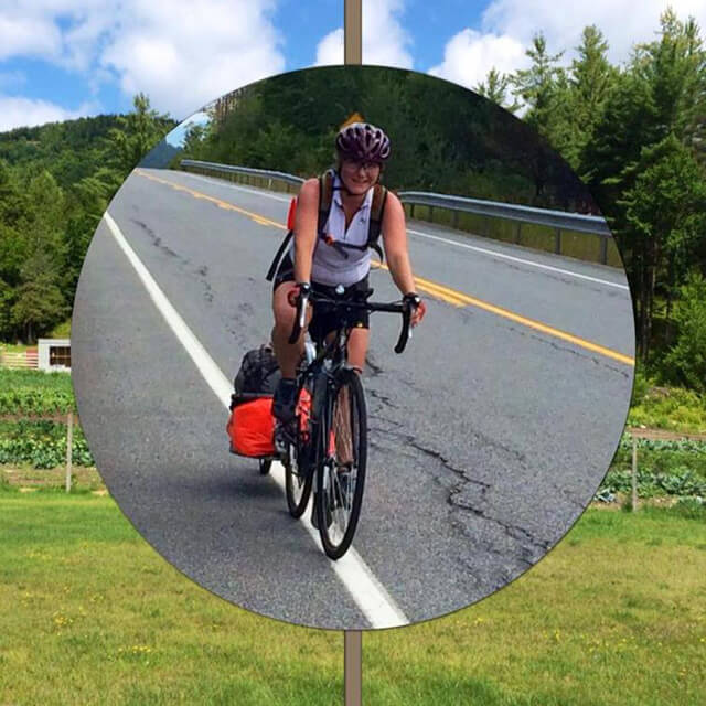 Anastasia Voss bicycles in a composite photograph