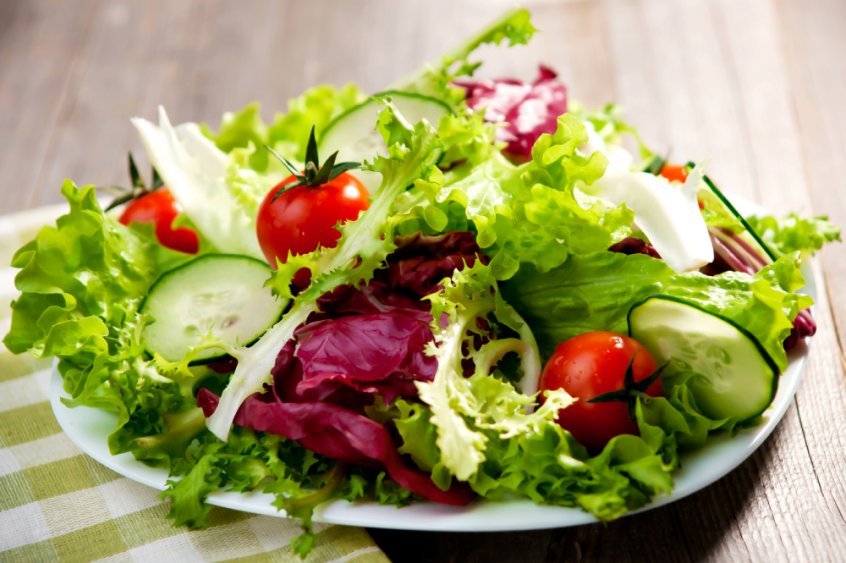 Lettuce, tomatoes and cucumber on a salad plate - Fruit-Powered