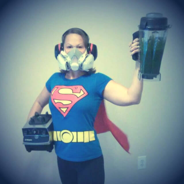 Tasha Lee with a mask and blender