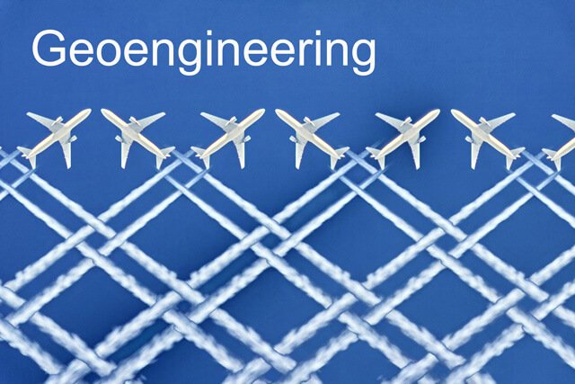 The word geoengineering with planes spraying chemtrails