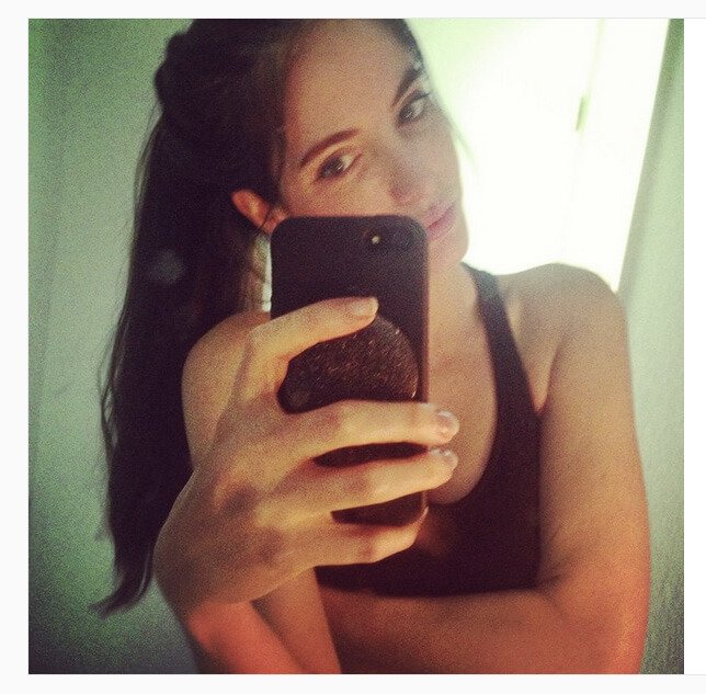 In a self-photograph, Jenny Lapan wears exercise apparel