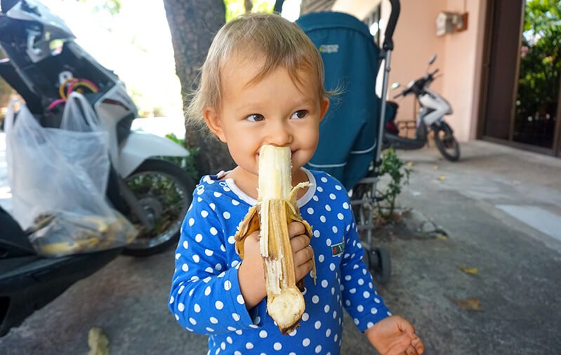 Elanie Tarbath enjoys eating a banana
