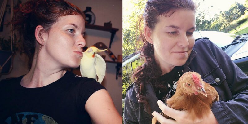 Brooke Reynolds kisses and holds birds