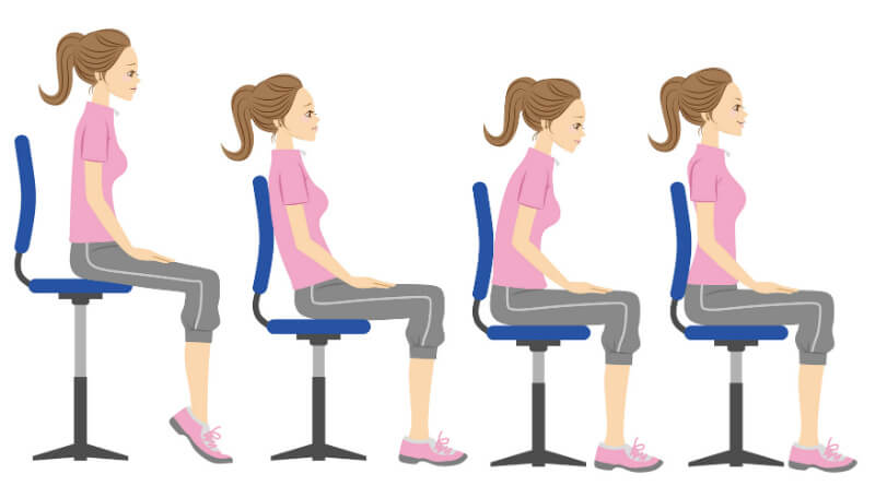 Illustration of a woman exhibiting different postures while seated